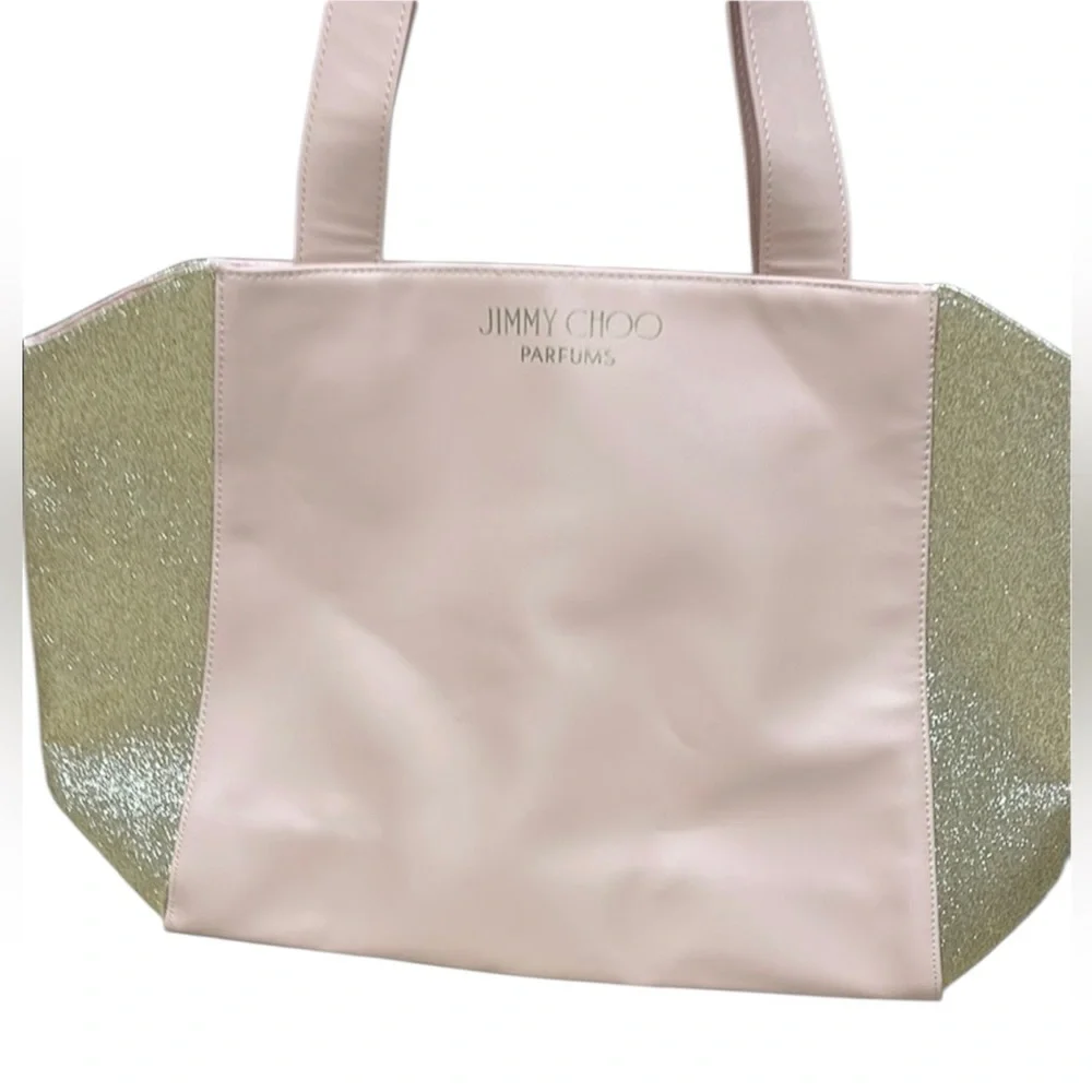 Jimmy Choo Parfums Pink Sparkle Gold Tote Bag Trending Luxe Aprox 18”x12”x4 1/2”
